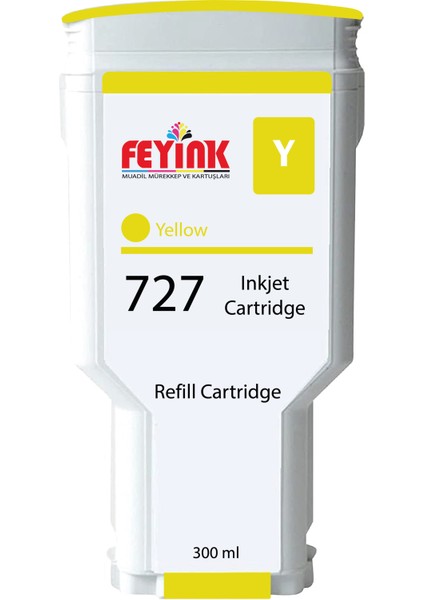 Feyink® Hp 727 Yellow (Y) Orijinal Mürekkep Dolumlu Feyink Kartuş 300 ml Sarı, Uyumlu: Hp Designjet T795, T1300, T1200, T2300