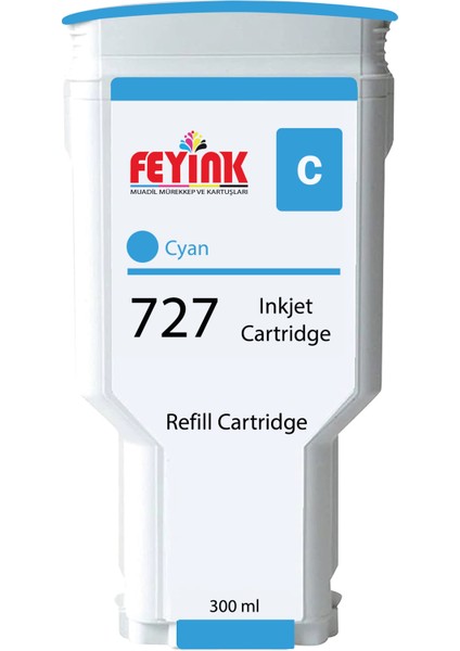 Feyink® Hp 727 Cyan (C) Orijinal Mürekkep Dolumlu Feyink Kartuş 300 ml Mavi