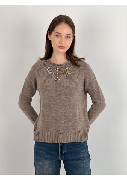 Uzun Kollu Long Sleeve Taş Detaylı Kadın Triko Kazak Women Knitwear