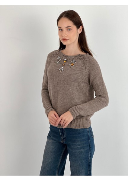 Uzun Kollu Long Sleeve Taş Detaylı Kadın Triko Kazak Women Knitwear fırsatları