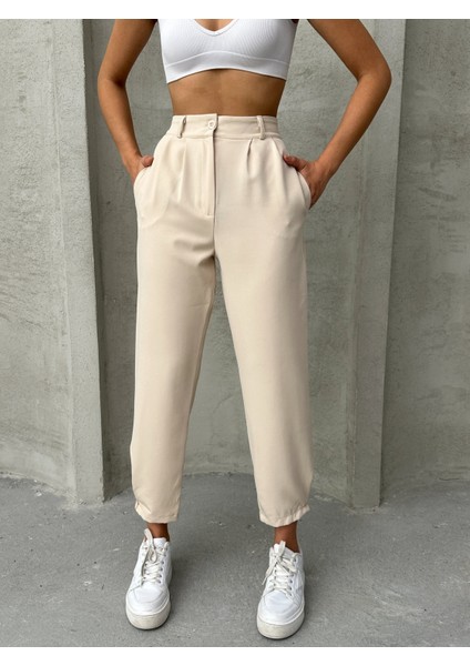 Kadın Pileli Paçası Düğmeli Pantolon modelleri