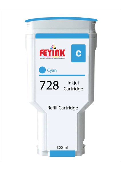 Feyink® Hp 728 Cyan 300 Ml. Mavi Orijinal Mürekkep Dolumlu Feyink Kartuş Uyumlu Makineler: T730, T830