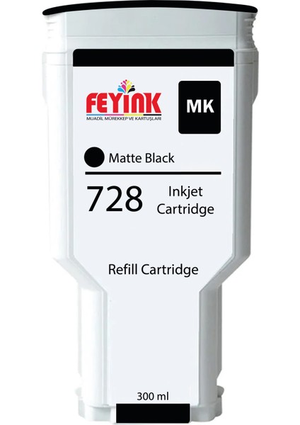 Feyink® Hp 728 Matt Black 300 Ml. Orijinal Mürekkep Dolumlu Feyink Kartuş