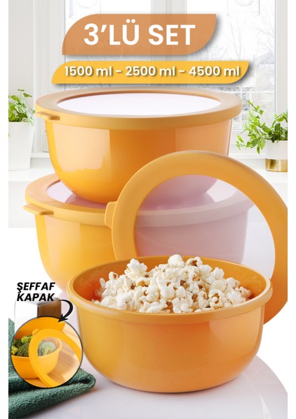 3'lü Set Ayza Buzdolabı Düzenleyici - Mikrodalga Ve Difriz Uyumlu Saklama Kabı 1500-2500-4500 ml