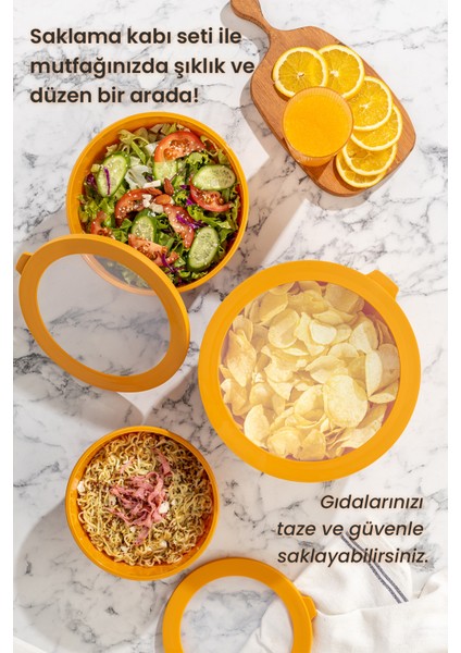 3'lü Set Ayza Buzdolabı Düzenleyici - Mikrodalga Ve Difriz Uyumlu Saklama Kabı 1500-2500-4500 ml