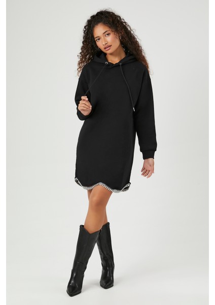 F21 Sweatshirt Taş Detaylı Elbise