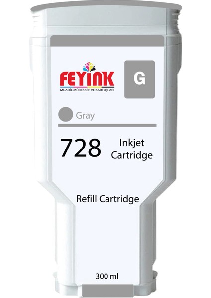 Feyink® Hp 728 Gray (G) 300 Ml. Orijinal Mürekkep Dolumlu Feyink Kartuş