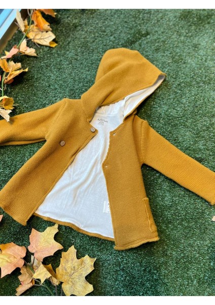 Triko Kapşonlu Düğmeli Hırka Içi Penye