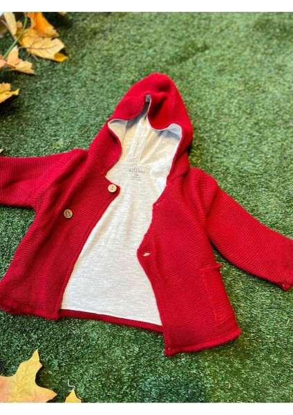 Triko Kapşonlu Düğmeli Hırka Içi Penye