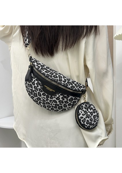 Design Leopar Desen Kanvas Bel Çantası (Yurt Dışından)