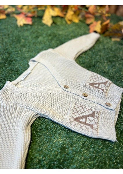 Triko Düğmeli Hırka Unisex Taş