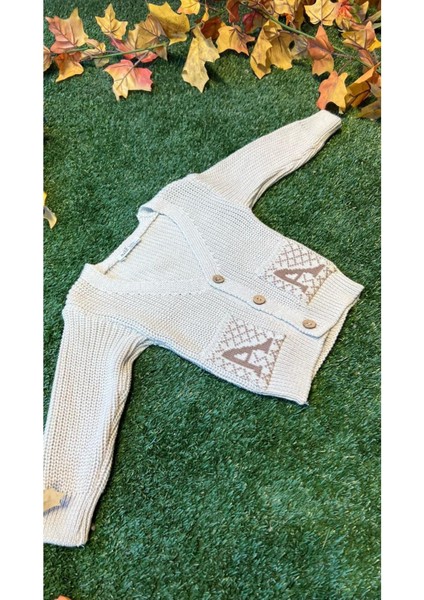 Triko Düğmeli Hırka Unisex Taş