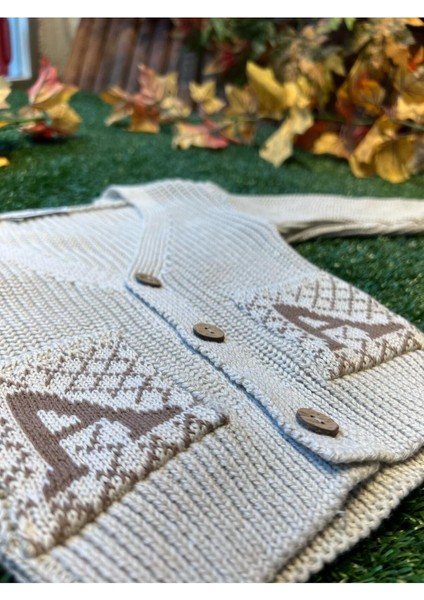 Triko Düğmeli Hırka Unisex Taş