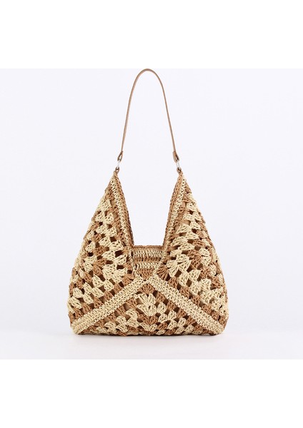 Kadın Hasır Tote Çanta Büyük Kapasiteli Vintage Tatil Omuz Çantası Her Şey Günlük Çanta Tasarımcısı Hollow Yaz Plaj Çantası (Yurt Dışından)
