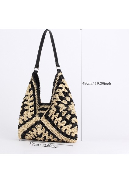 Kadın Hasır Tote Çanta Büyük Kapasiteli Vintage Tatil Omuz Çantası Her Şey Günlük Çanta Tasarımcısı Hollow Yaz Plaj Çantası (Yurt Dışından) fırsatları