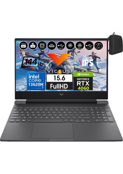 Victus 15-FA1085NT Intel Core I7-13620H 16GB 1tb SSD 8GB/RTX4060 WINDOWS11PRO 15.6" 144Hz Fhd IPS Taşınabilir Bilgisayar BB10FNEA58+WEBLEGELSINÇANTA