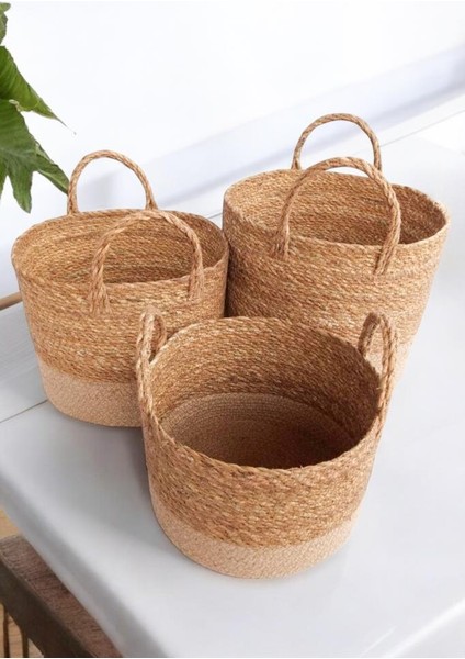 Hasır 3’lü Düzenleyici Dekoratif Kulplu Sepet Organizer PNL-PH38 C-1-1-100
