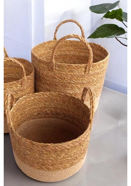 Hasır 3’lü Düzenleyici Dekoratif Kulplu Sepet Organizer PNL-PH38 C-1-1-100