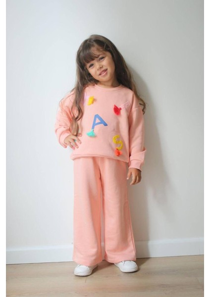 Paris Kabartma Baskılı Püsküllü Ispanyol Paça Kız Çocuk Eşofman Takım