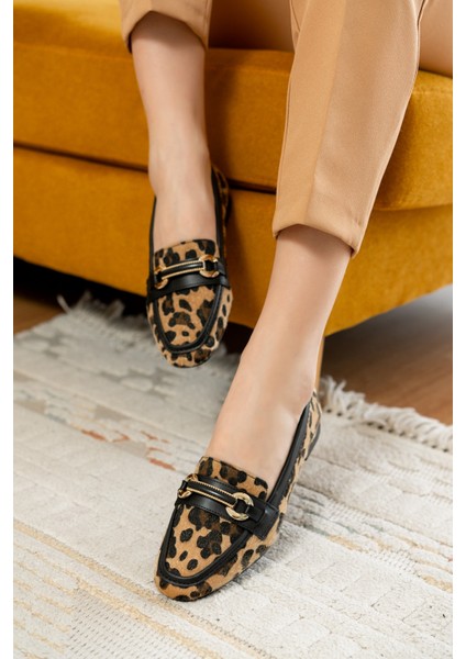 Fabri Leopar ( 1 cm Topuklu ) Küt Burunlu Burun Babet modelleri