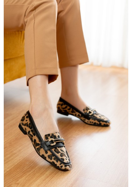 Fabri Leopar ( 1 cm Topuklu ) Küt Burunlu Burun Babet fırsatları