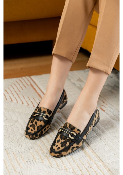 Fabri Leopar ( 1 cm Topuklu ) Küt Burunlu Burun Babet indirimleri