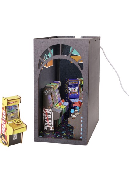 's Arcade Temalı Kitap Köşesi, 3D Ahşap Bulmaca Kendin Yap Kitap Köşesi Seti, LED Kitaplık Rafı Eki (Yurt Dışından)