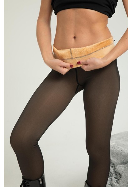 Madwoman thin Looking Içi Peluşlu Kışlık Termal Ten Görünümlü Siyah Peluş Tayt Külotlu Çorap