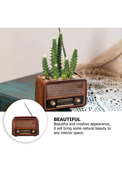 Retro Radyo Şekilli Çiçek Saksısı Sukulent Bitki Konteyneri Masa Kaktüs, B (Yurt Dışından)