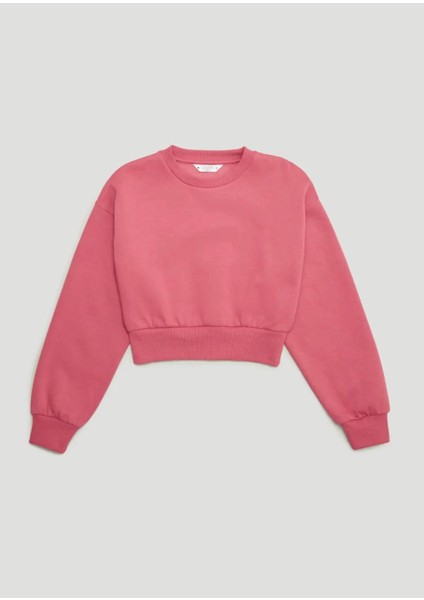Kız Çocuk Sweatshirt Crop Model Şardonlu Pamuklu , Crop Modelleri , Kız Çocuk Crop Modeli