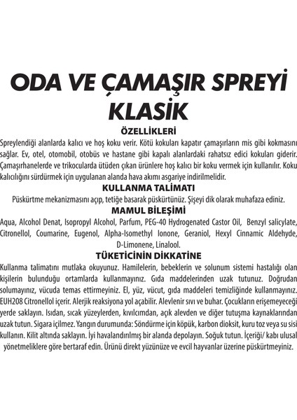 Oda ve Çamaşır Spreyi Klasik 500 ml 2'li fiyatları