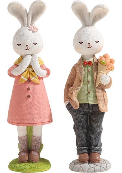 2 Paskalya Çift Tavşan Figürleri Oturma Odası Için Paskalya Dekoru A (Yurt Dışından)