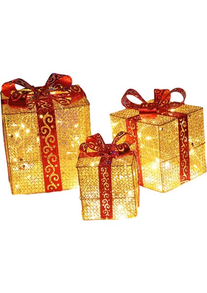 3 Parça Noel Işıklı Hediye Kutuları Kapalı Bahçe Için Noel Altın ve Kırmızı (Yurt Dışından) fırsatları