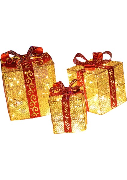 3 Parça Noel Işıklı Hediye Kutuları Kapalı Bahçe Için Noel Altın ve Kırmızı (Yurt Dışından) indirimleri