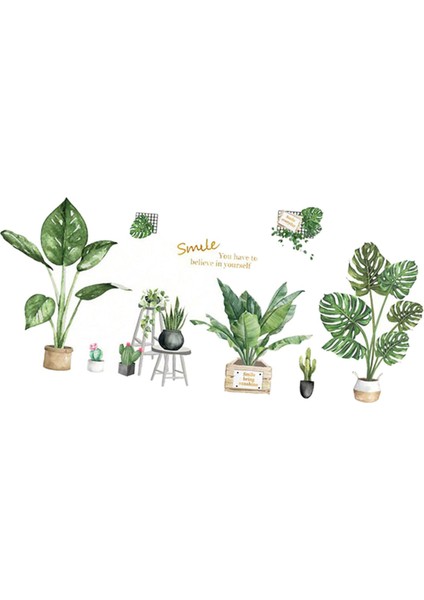Yeşil Bitkiler Sticker Pvc Çıkarılabilir Çıkartmaları Oturma Odası Odası C (Yurt Dışından)