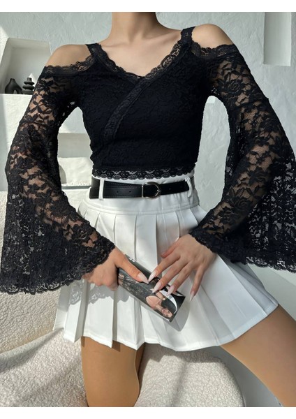 Yarasa Kol Dantelli Bluz Siyah JB3016548520 fırsatları