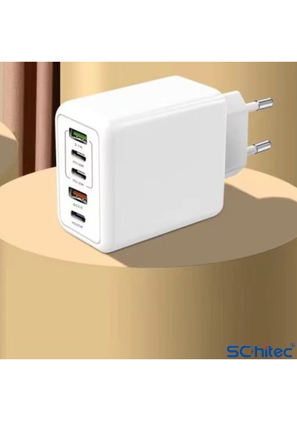 120W 3 Type-C + 2 UsbA Toplam 5 Çıkışlı Philips 3in1 Micro Usb-Lightining-Type-C Kablolu 2m Şarj Aleti Beyaz SR104