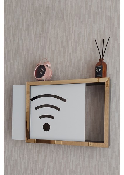 Siyah-Gold 25 x 35 x 7 cm Wifi Amblemli Duvara Asılabilir Sigorta ve Modem-Wifi Saklama Kutusu! Saklama Kutusu