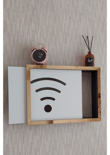 Siyah-Gold 25 x 35 x 7 cm Wifi Amblemli Duvara Asılabilir Sigorta ve Modem-Wifi Saklama Kutusu! Saklama Kutusu