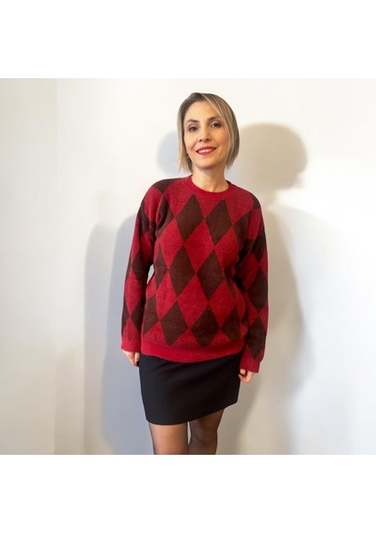 Bordo Jakarlı Baklava Kazak
