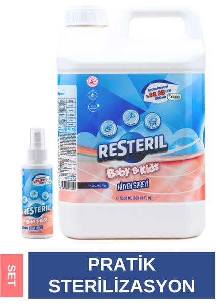 Resteril Hijyen Spreyi Baby&Kids 100x5000ml Bebek Biberon Sterilizatör Emzik Temizleyici Dezenfektan