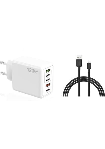 120W 3 Type-C + 2 UsbA Toplam 5 Çıkışlı Tecno TCD-M11 USB-A to Micro 2A Kablolu Şarj Aleti Beyaz SR104