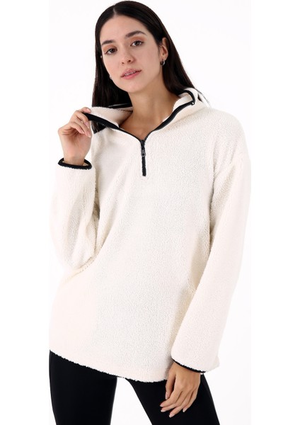 Cheer Casual Kadın Peluş Mont Ekru