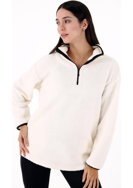 Cheer Casual Kadın Peluş Mont Ekru