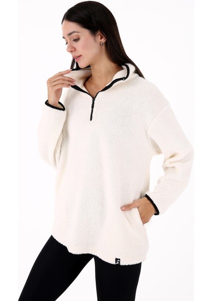 Cheer Casual Kadın Peluş Mont Ekru
