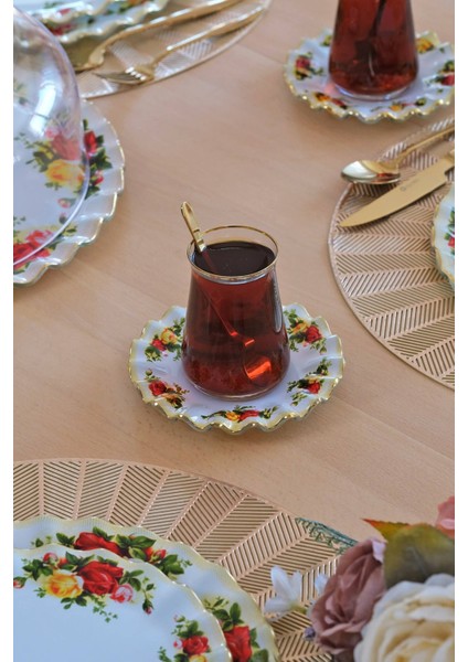 Humber Altın Yaldızlı 12 Parça 6 Kişilik Cam Çay Takımı