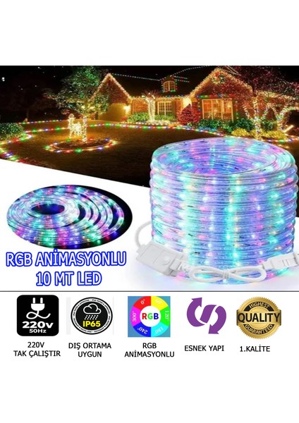 Rgb Animasyonlu 10 Metre LED SETİ220V Tak Çalıştır Esnek Yapıda Dış Mekan LED