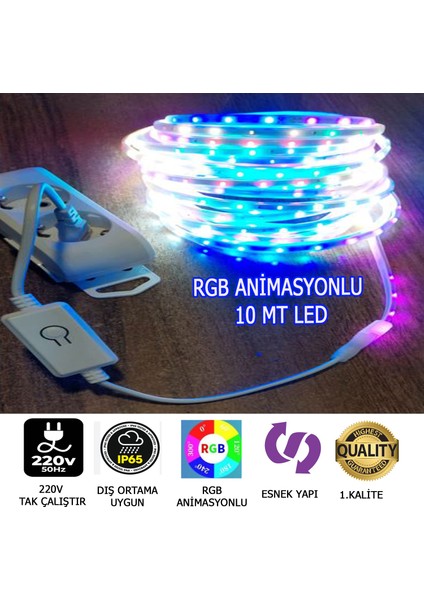 Rgb Animasyonlu 10 Metre LED SETİ220V Tak Çalıştır Esnek Yapıda Dış Mekan LED