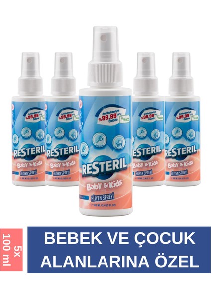 Resteril Hijyen Spreyi Baby&Kids 5X100ml Bebek Biberon Emzik Temizleyici Alkolsüz Dezenfektan Sprey