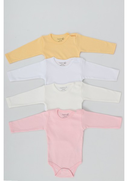 4 Parça Bebek Uzun Kollu Pamuk Bodysuit Takımı Yenidoğan ve Çocuk Hediye Seti